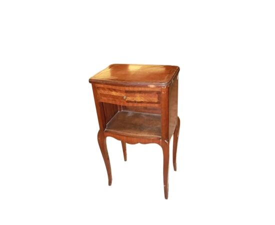 Pair of late 1800s French Transition style bedside tables, male and female.