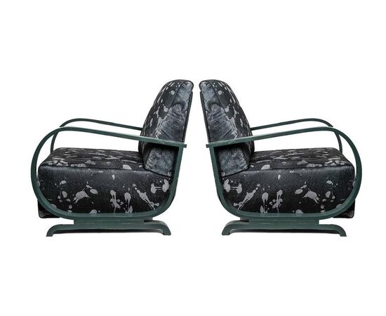Pair of Art Deco armchairs upholstered in leather - M/1536 -