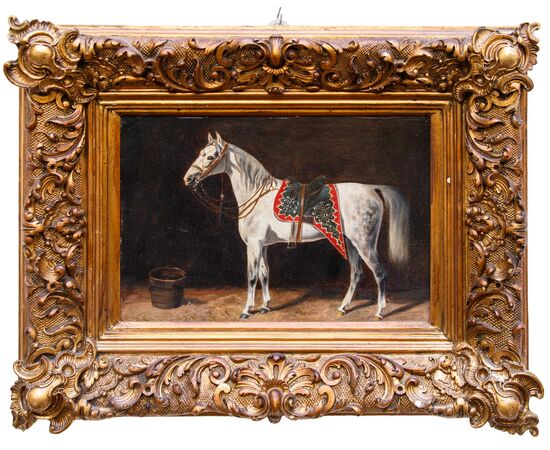Emil Volkers (Birkenfeld, 1831 - Dusseldorf, 1905), attr., Coppia di cavalli