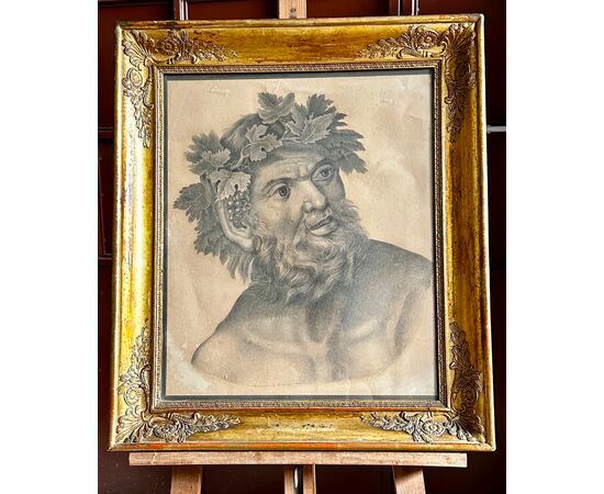 Pencil drawing, "Silenus with vine leaves crown" - 19th century