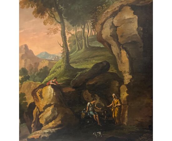 LANDSCAPE WITH FIGURES - Roman school of the 19th century.