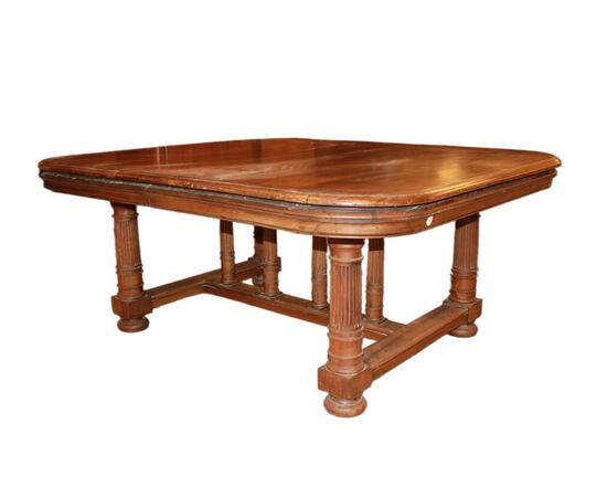 Grande tavolo quadrato francese Del 1800 In Legno di Noce