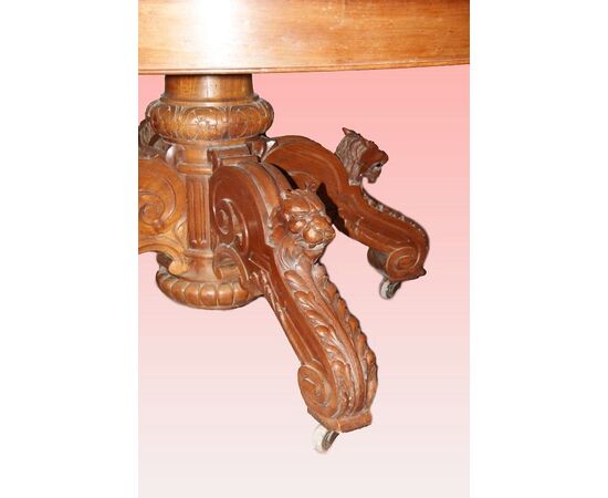 1800s French Louis Philippe style table with walnut wood griffins