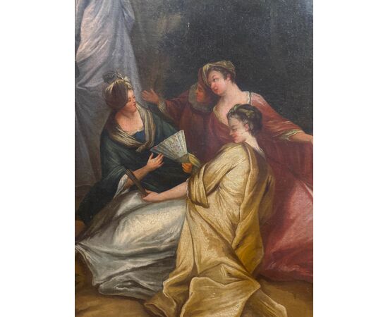Scena galante – dipinto ad olio su tela, francese, di epoca rococò.