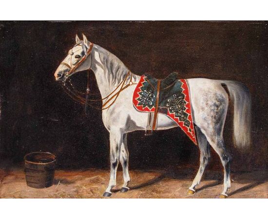 Emil Volkers (Birkenfeld, 1831 - Dusseldorf, 1905), attr., Coppia di cavalli