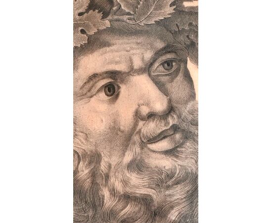 Pencil drawing, "Silenus with vine leaves crown" - 19th century