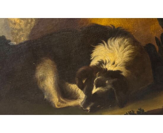 ROSA DA TIVOLI – DIPINTO SU TELA “SCENA PASTORALE CON CAPRA, PECORE E CANE”