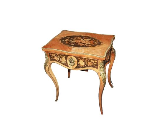 French Louis XV style toilet in rosewood with floral inlays on an ebony background, 19th century