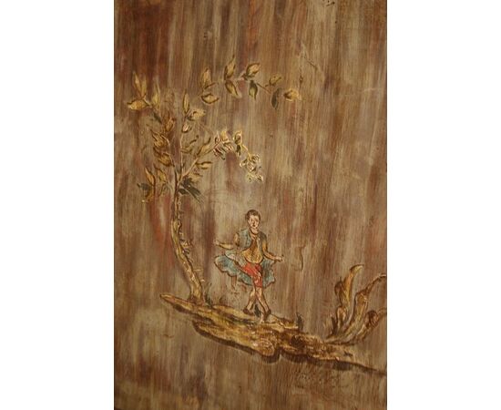 Early 1800s Tyrolean chest of drawers, lacquered and decorated with figures and landscapes