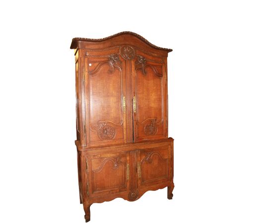 Grande Credenza Doppio Corpo Francese stile Provenzale in Legno di Rovere