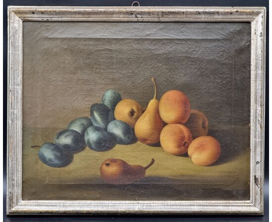 Pair of still lifes with fruit in silver frames, late 18th - early 19th century