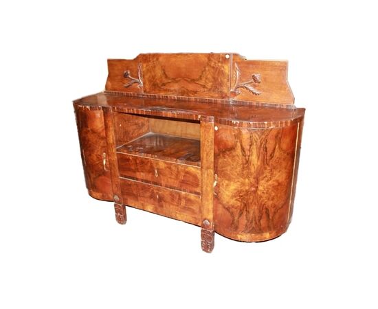 French Art Nouveau style walnut and burl walnut sideboard from the first half of the 20th century