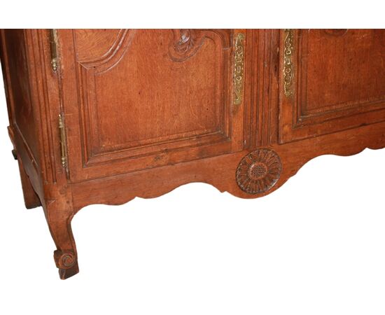Grande Credenza Doppio Corpo Francese stile Provenzale in Legno di Rovere