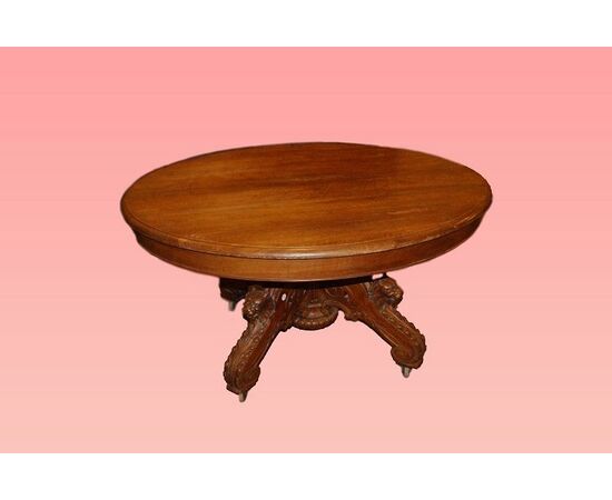 1800s French Louis Philippe style table with walnut wood griffins