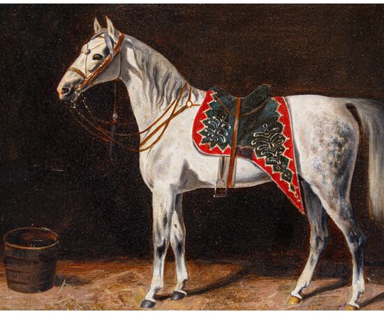 Emil Volkers (Birkenfeld, 1831 - Dusseldorf, 1905), attr., Coppia di cavalli