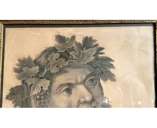 Pencil drawing, "Silenus with vine leaves crown" - 19th century