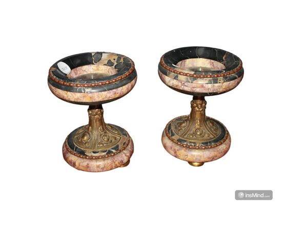 Alzatine Francesi del 1800 in Marmo con Applicazioni in Bronzo