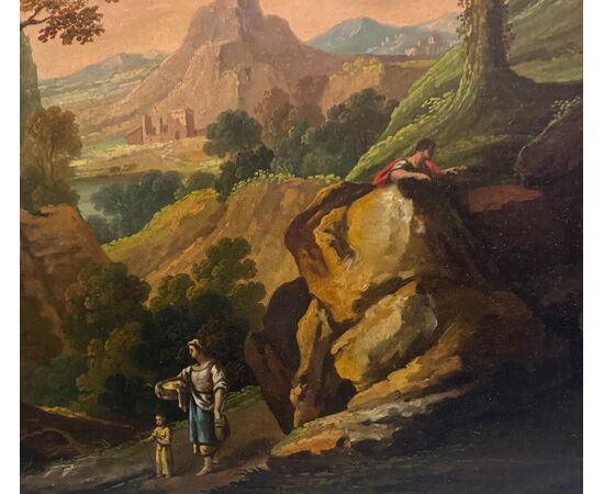 LANDSCAPE WITH FIGURES - Roman school of the 19th century.
