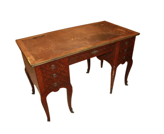 Scrivania Francese Stile Transizione Intarsiata e con piano in Pelle XIX secolo