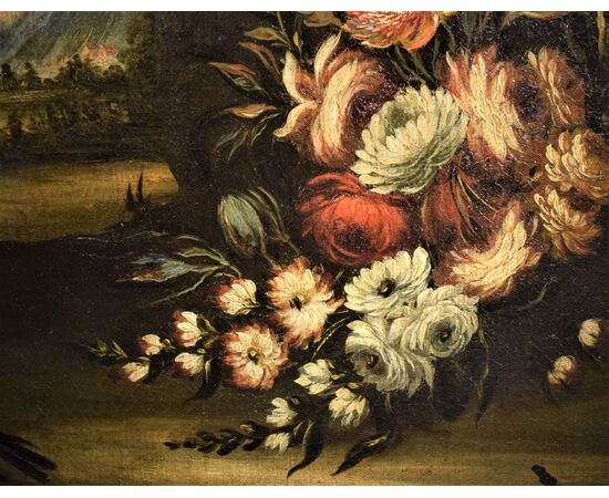 Pair of Floral Still Lifes with Landscapes