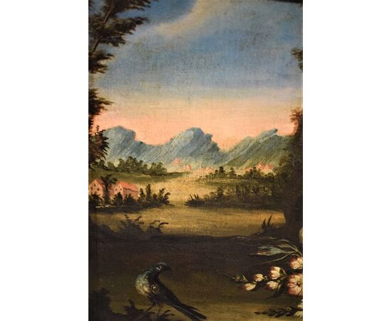 Pair of Floral Still Lifes with Landscapes