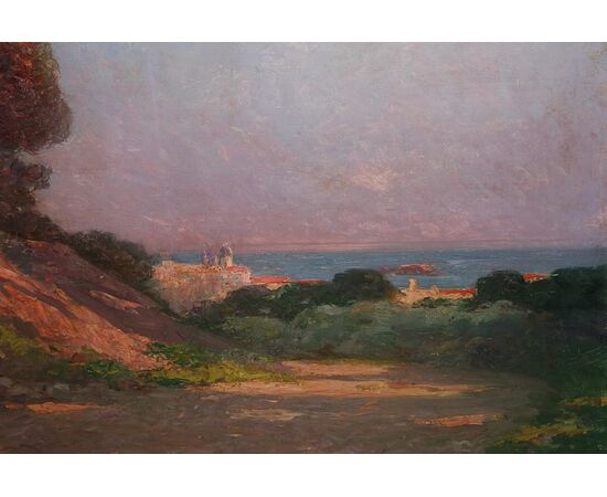 Olio su tela francese paesaggio Una pineta in riva al mare - Joseph Perrachon 1883 - 1969