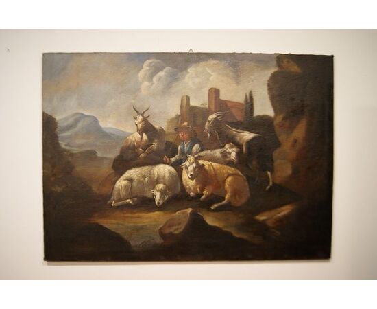 Olio su tela scuola Rosa da Tivoli (Philipp Peter Roos 1657-1706)