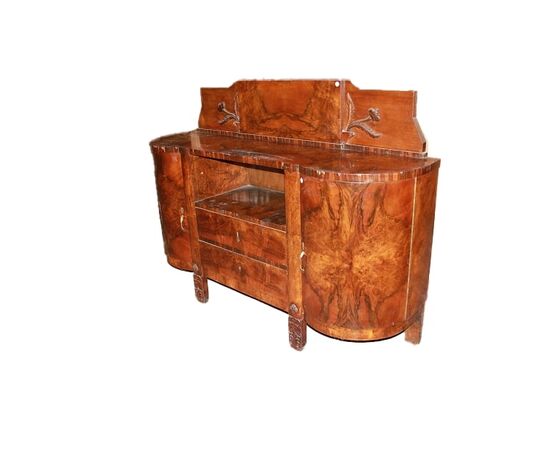 French Art Nouveau style walnut and burl walnut sideboard from the first half of the 20th century