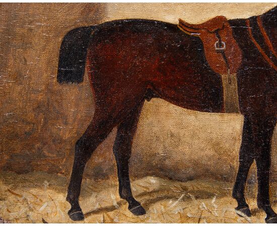 Emil Volkers (Birkenfeld, 1831 - Dusseldorf, 1905), attr., Coppia di cavalli