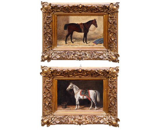 Emil Volkers (Birkenfeld, 1831 - Dusseldorf, 1905), attr., Coppia di cavalli