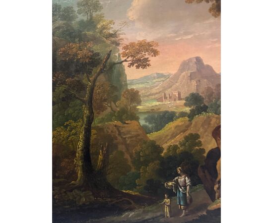 LANDSCAPE WITH FIGURES - Roman school of the 19th century.