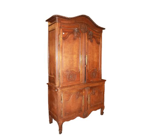 Grande Credenza Doppio Corpo Francese stile Provenzale in Legno di Rovere