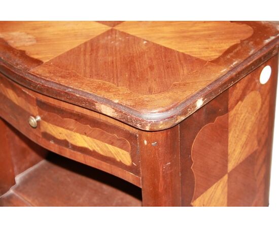 Pair of late 1800s French Transition style bedside tables, male and female.