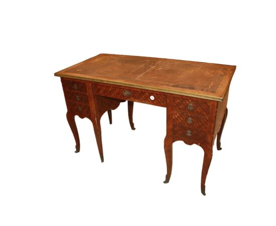 Scrivania Francese Stile Transizione Intarsiata e con piano in Pelle XIX secolo