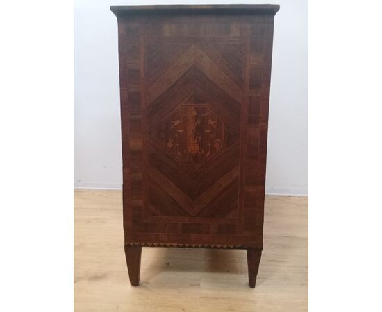 Louis XVI directoire inlaid chest of drawers in walnut and maple - chest of drawers - late 18th century / 1700s
