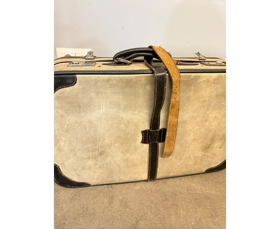 Valigia vintage in pelle e cuoio anni '50, 16x60x37cm