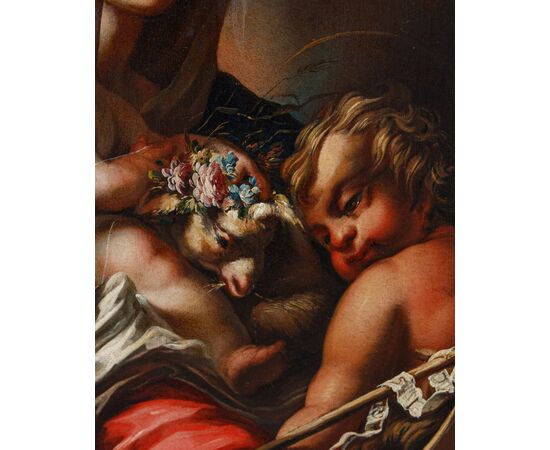 Genoese School, 17th century, Madonna with Child, Saint John and Goldfinch
