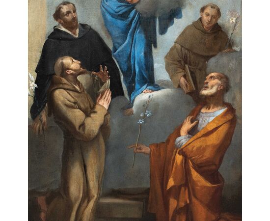 Giulio Carpioni (Venice 1613 - Vicenza 1678) - Madonna with Child among Saints Joseph, Francis, Dominic, and Anthony of Padua.