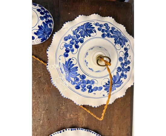 Pair of hand-painted ceramic chandeliers, 20th century, 30x7cm
