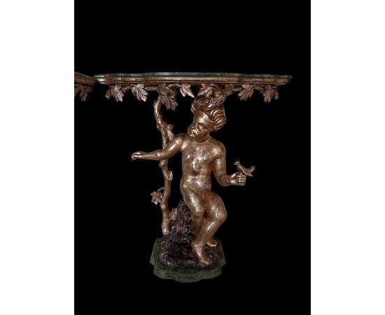 Pair of lacquered and gilded consoles