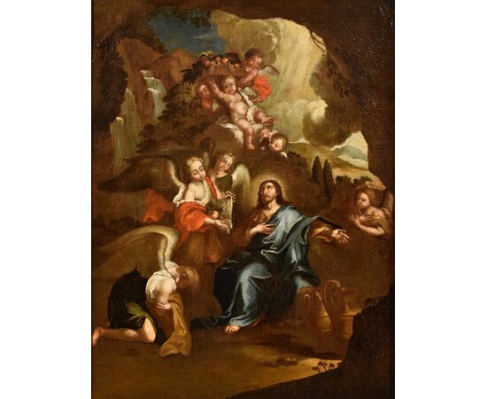 Christ surrounded by angels in the desert, Circle of Pietro da Cortona, born as Pietro Berrettini (Cortona 1597 – Rome 1669)