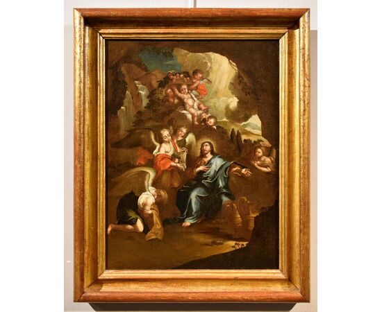 Christ surrounded by angels in the desert, Circle of Pietro da Cortona, born as Pietro Berrettini (Cortona 1597 – Rome 1669)