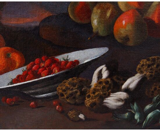 Angelo Maria Rossi detto Il pittore di Carlo Torre o Lo pseudo-Fardella (documentato tra il 1665 e il 1701), Natura morta con frutta e spugnole