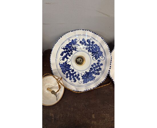 Pair of hand-painted ceramic chandeliers, 20th century, 30x7cm