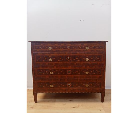 Louis XVI directoire inlaid chest of drawers in walnut and maple - chest of drawers - late 18th century / 1700s