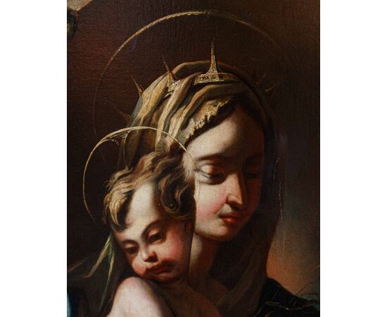 Genoese School, 17th century, Madonna with Child, Saint John and Goldfinch