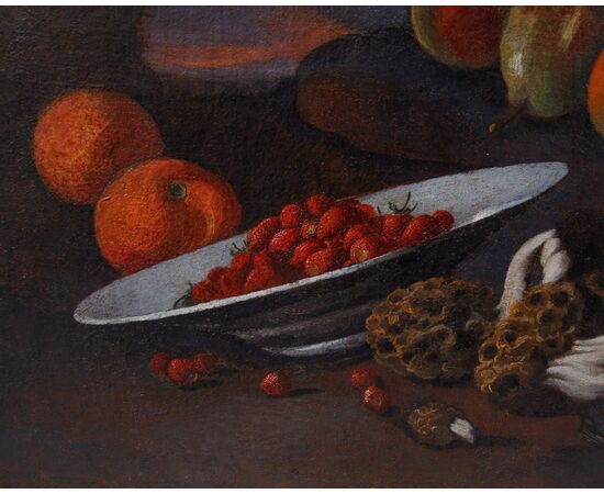 Angelo Maria Rossi detto Il pittore di Carlo Torre o Lo pseudo-Fardella (documentato tra il 1665 e il 1701), Natura morta con frutta e spugnole