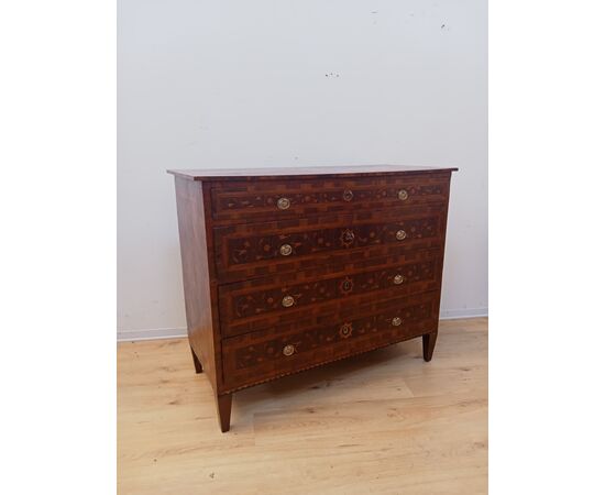 Louis XVI directoire inlaid chest of drawers in walnut and maple - chest of drawers - late 18th century / 1700s