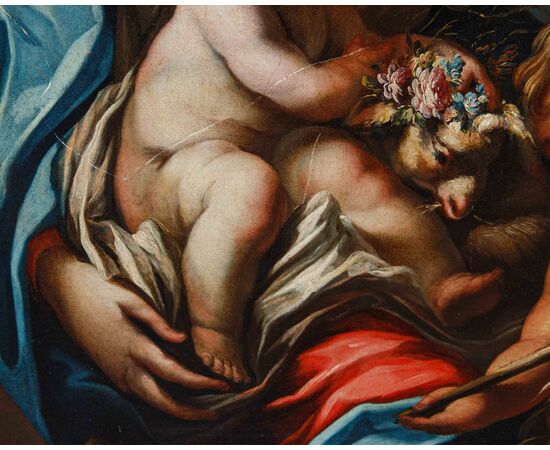 Genoese School, 17th century, Madonna with Child, Saint John and Goldfinch