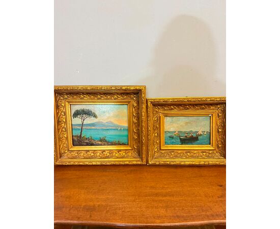 Pair of antique paintings from the Neapolitan school, oil on panel, late 19th century, 28x32cm